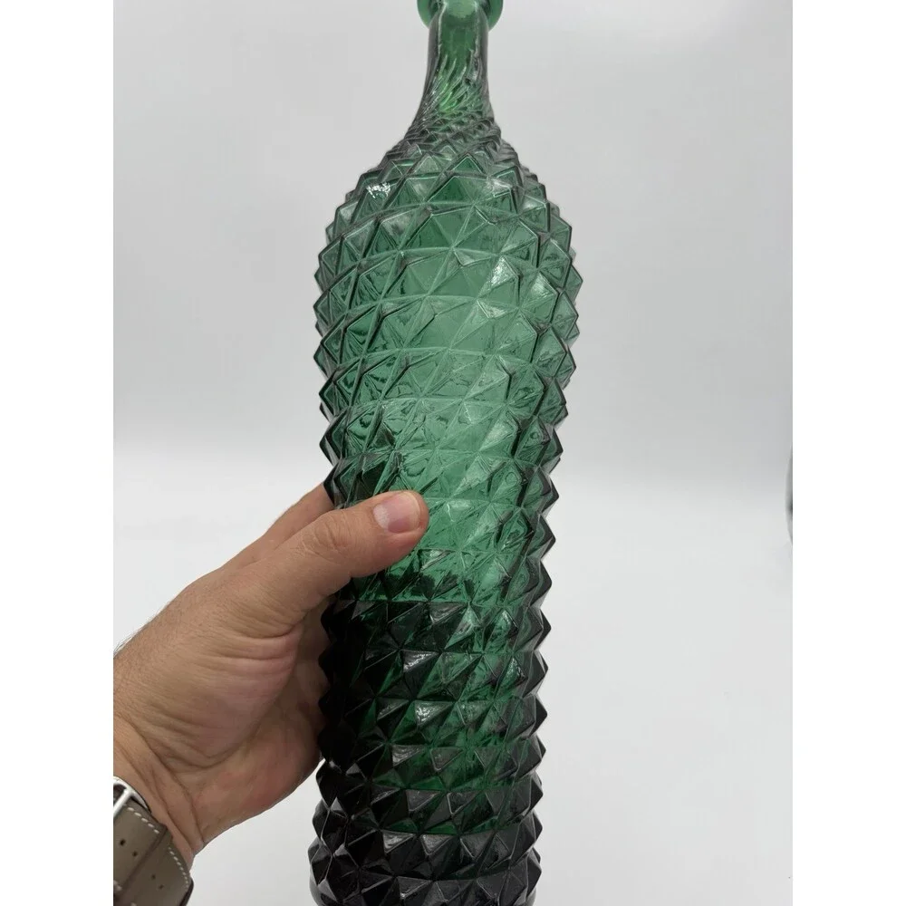 Vintage MCM Empoli Italy Diamond Cut Point Green Genie Bottle 16